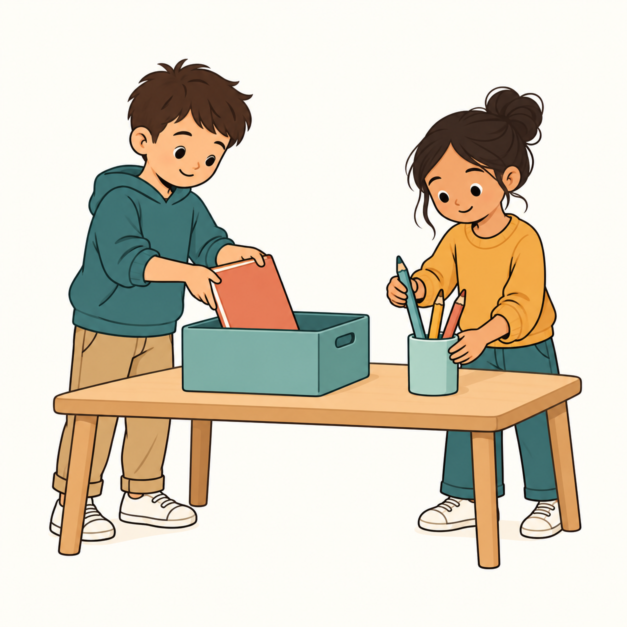 Illustration zum gemeinsamen Aufräumen